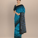 Sky blue black silk handloom bomkai saree